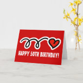 50番目の誕生日カードに大赤いハート カード (黄色い花)