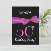 50番目の誕生日テンプレートマゼンタピンクボウW422 招待状 (スタンド正面)