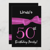 50番目の誕生日テンプレートマゼンタピンクボウW422 招待状 (正面/裏面)