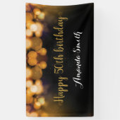 50番目の誕生日バナー。黒と金ゴールドグリッター 横断幕 (縦)