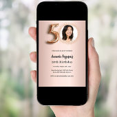 50番目の誕生日バラ金ゴールド写真贅沢 招待状