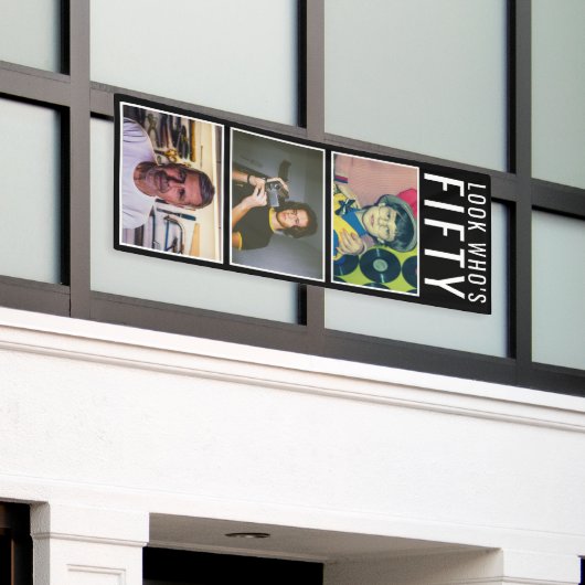 50番目の誕生日フォトバナー 横断幕 (ビルの外側)