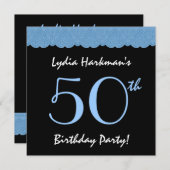 50番目の誕生日ブルーとブラックレースV501 招待状 (正面/裏面)