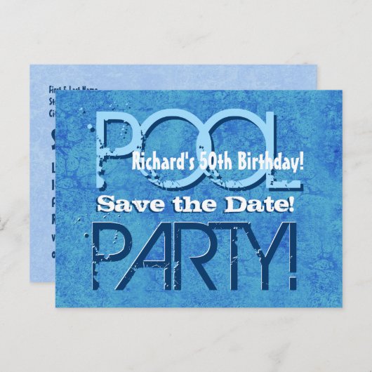 50番目の誕生日プールパーティー保存日付V050 案内ポストカード (正面/裏面)