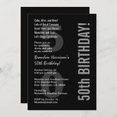 50番目の誕生日モダン白黒シルバーV31 招待状 (正面/裏面)