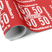 50番目の誕生日モダン赤(白) R02Z ラッピングペーパー (ロールコーナー)