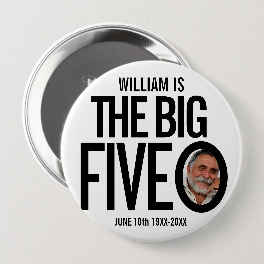 50番目の誕生日モノカスタムの写真の大きな5つの 缶バッジ (正面&裏面)