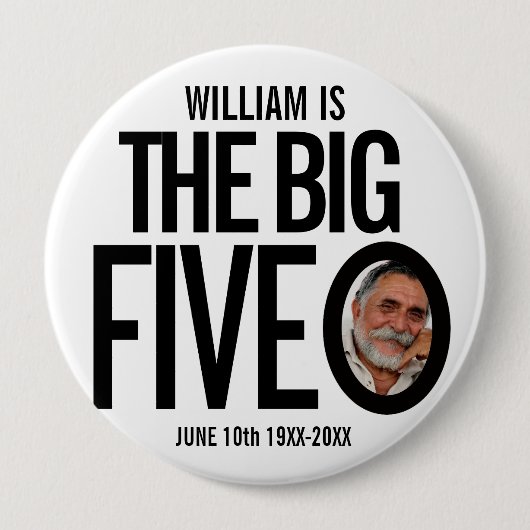 50番目の誕生日モノカスタムの写真の大きな5つの 缶バッジ (正面)