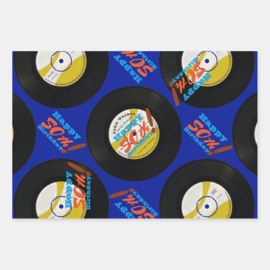 50番目の誕生日レトロビニールレコード45 RPM名WP2S3 ラッピングペーパーシート (正面2)