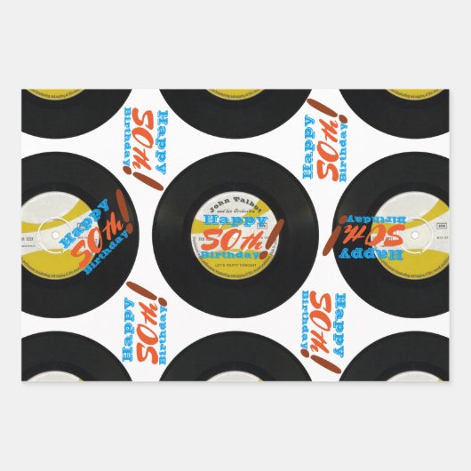 50番目の誕生日レトロビニールレコード45 RPM名WP2S3 ラッピングペーパーシート (正面)