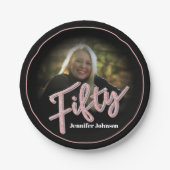 50番目の誕生日写真バラピンクカスタム ペーパープレート (正面)