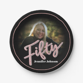 50番目の誕生日写真バラピンクカスタム ペーパープレート