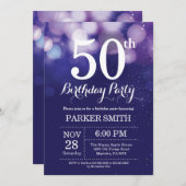 50番目の誕生日招待状ネービーブルー 招待状 (正面/裏面)