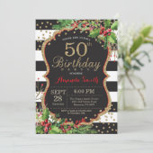 50番目の誕生日招待状。クリスマスレッドブラック金ゴールド 招待状 (スタンド正面)