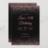 50番目の誕生日招待状-グリッター紙吹雪 | ピンク 招待状 (正面/裏面)