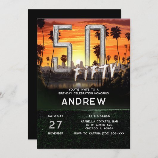 50番目の誕生日招待状 男性へ 招待状 (正面/裏面)