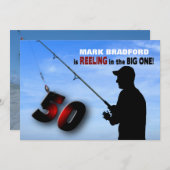 50番目の誕生日招待状-魚釣り/リール 招待状 (正面/裏面)