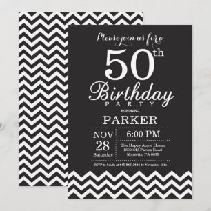 50番目の誕生日招待状(黒と白) 招待状