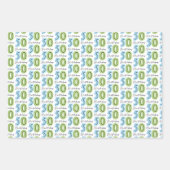 50番目の誕生日番号グリーンブルー ラッピングペーパーシート (正面)