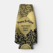 50番目の誕生日番号パターン金ゴールド/黒 ボトルクーラー (正面)