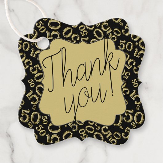 50番目の誕生日番号パターン50金ゴールドと黒 フェイバータグ (正面)