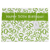 50番目の誕生日番号パターン(緑/白) ラージペーパーバッグ (正面)