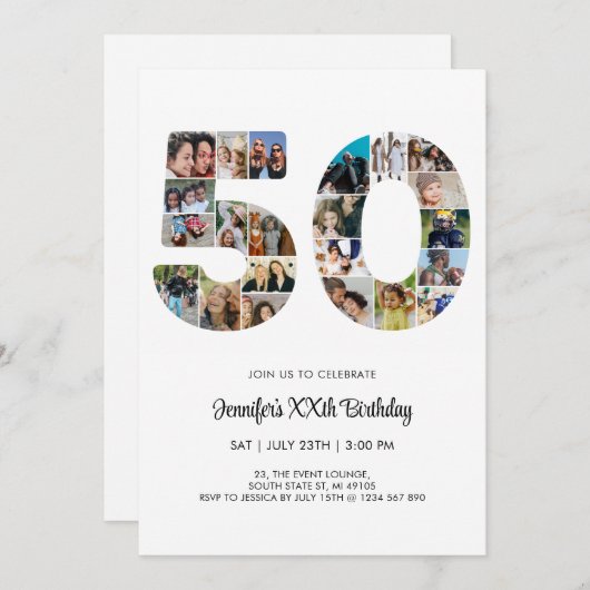 50番目の誕生日番号50カスタムフォトコラージュ 招待状 (正面/裏面)