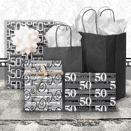 50番目の誕生日白黒ストライプの種類 ラッピングペーパーシート