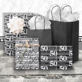 50番目の誕生日白黒ストライプの種類 ラッピングペーパーシート