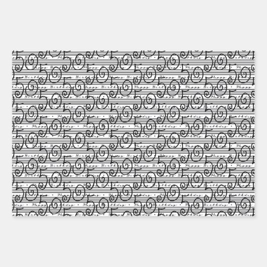 50番目の誕生日白黒ストライプの種類 ラッピングペーパーシート (正面3)