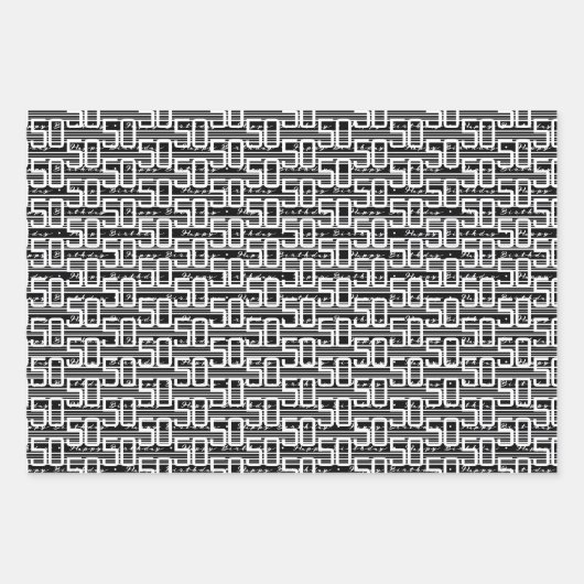 50番目の誕生日白黒ストライプの種類 ラッピングペーパーシート (正面)