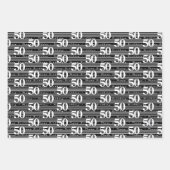 50番目の誕生日白黒ストライプの種類 ラッピングペーパーシート (正面3)