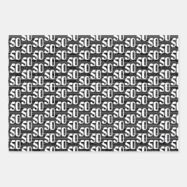 50番目の誕生日白黒タイポグラフィ番号 ラッピングペーパーシート