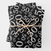 50番目の誕生日金ゴールドと白の乱数パターン ラッピングペーパーシート (インサイチュ)