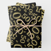 50番目の誕生日金ゴールドと白の乱数パターン ラッピングペーパーシート (インサイチュ)