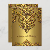 50番目の誕生日金ゴールドの金ゴールドオーバーレイ 招待状 (正面/裏面)