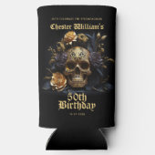 50番目の誕生日金ゴールドスカルバラハローウィンパーティ スリム缶クーラー (裏面)