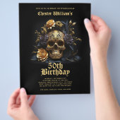 50番目の誕生日金ゴールドスカルバラハローウィンパーティ チラシ (手)
