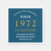 50番目の誕生日1972青い金ゴールド名前標準を追加 スタンダードカクテルナプキン (正面)