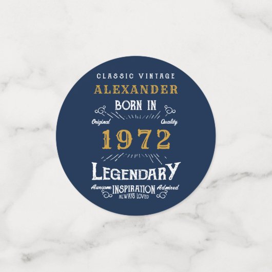 50番目の誕生日1972青い金ゴールド追加の名前レトロ コンフェッティ (スモール正面)