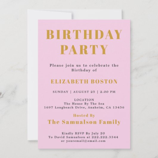 50番目の誕生日1973ピンクグレーの名前の年を追加 招待状 (裏面)