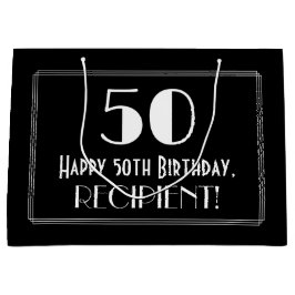 50番目の誕生日:インスパイアアールデコスタイル「50」、名前 ラージペーパーバッグ