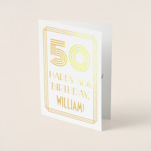 50番目の誕生日-インスパイアアールデコ「50」の外観と名前 箔カード (正面)