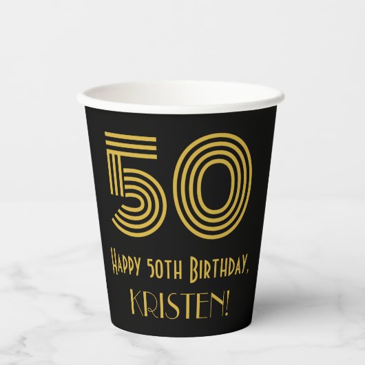 50番目の誕生日:インスパイアアールデコ「50」の検索と名前 紙コップ (正面)