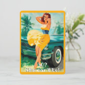 50番目の誕生日,ヴィンテージ，セクシーピンアップガール，カスタム 招待状 (スタンド正面)