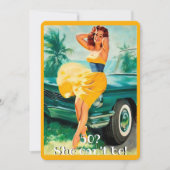 50番目の誕生日,ヴィンテージ，セクシーピンアップガール，カスタム 招待状 (正面)