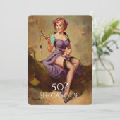 50番目の誕生日,ヴィンテージ，セクシーピンアップガール，カスタム 招待状 (スタンド正面)