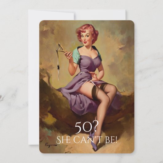 50番目の誕生日,ヴィンテージ，セクシーピンアップガール，カスタム 招待状 (正面)
