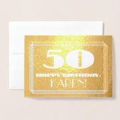 50番目の誕生日:名前+アールデコインスパイア「50」を見る 箔カード (封筒付き正面)