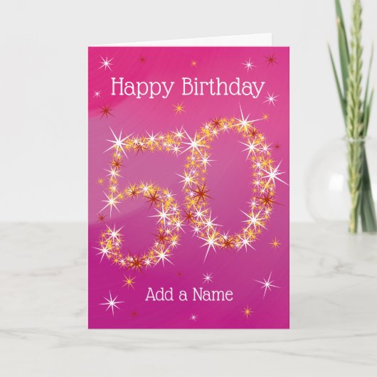 50番目の誕生日 – 星番号 – ピンク – 年齢50 カード (正面)